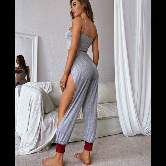 Lace Heart ❤ Split Women Pajama Set - Picture 2 of 9